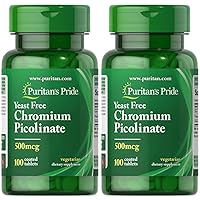 Chromium Picolinate 500 Mcg Yeast Free, 100 Count (Pack of 2)