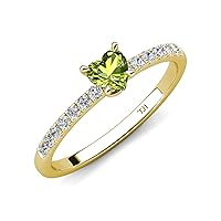 Heart Shape Peridot and Round Diamond 1 1/3 ctw Tiger Claw Set Four Prong Women Engagement Ring 10K Gold
