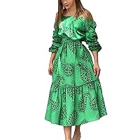 Short Formal Dress,Women's Style One Shoulder Swing Long Sleeved Dress in A Long Print Casual Skirt Womens Hot