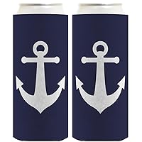 Beach Theme Decor Classic Navy Nautical Boating Anchor 2-Pack Ultra Slim Can Thermocoolers