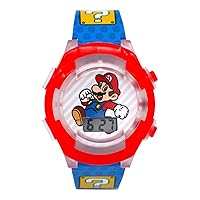 Accutime Nintendo Super Mario Digital Kids Wrist Watch with Flashing Lights - LCD Quartz Timepiece for Boys, Girls, Toddlers - Red/Blue Multicolor Strap (Model: GSM4198AZ)