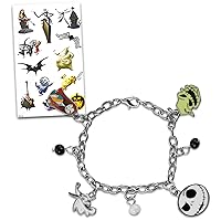 Disney Nightmare Before Christmas Jewelry for Toddler Girls - Nightmare Before Christmas Charm Bracelet with 4 Metal Charms and 3 Beads, Includes Nightmare Before Christmas Stickers | Disney Bracelet