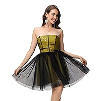 Maxianever Plus Size Sequin Appliques Homecoming Dresses Short Corset Women’s Tulle Prom Cocktail Gowns Yellow US28W