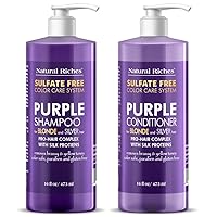 Natural Riches Purple Shampoo and Conditioner Set Sulfate Free Salon Grade for Silver Blonde Platinum Hair. Removes Yellow & Brass tones. Grey Highlighted Hair 16x2 fl oz