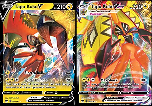 Tapu Koko V & Vmax Ultra Rare Card Set - 050/163 & 051/163 - Battle Styles Sword & Shield