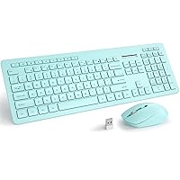 seenda Wireless Keyboard and Mouse Combo, 2.4GHz Wireless Quiet Keyboard Mouse with USB Receiver, Full Size Cute Teal Wireless Keyboard Mouse Set for Windows Laptop Computer Desktop, Blue