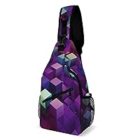 Chest Bag Sling Bag for Men Women Abstract Color Cubes Purple Sport Sling Backpack Lightweight Shoulder Bag for Travel