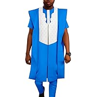 African Suits for Men Agbada Robe Tops and Pants 3 Piece Set Dashiki Clothes Kaftan for Wedding Evening
