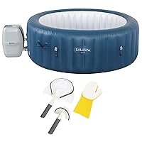 Bestway Milan SaluSap Inflatable 6 person Hot Tub with 140 Soothing AirJets and 3 Piece Cleaning Tool Set with Scrub Brush, Mitt, and Skimmer Net