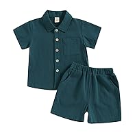 Kuriozud Baby Kids Boys Shorts Set, Short Sleeve Button Closure Shirt with Elastic Waist Shorts