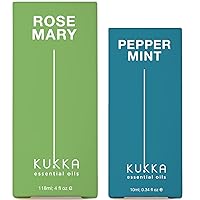 Rosemary Oil for Hair (4 fl oz) & Peppermint Oil for Hair (0.34 fl oz) Set - 100% Natural Aromatherapy Grade Essential Oils Set - Kukka