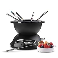 Artestia 5-Cup Cast Iron Fondue Pot for Chocolate, Cheese Fondue Pot with 6 Colored Forks for Fondue Party, 4-6 Person, Black