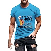 I'm Just Here for The Wieners Funny Letters Prints Independent Day Shirts for Men Crewneck Short Sleeve Muscle Tees