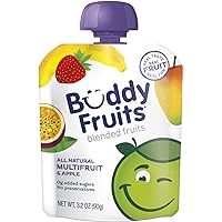 Buddy Fruits Snacks To Go Multifruit Unsweetened Applesauce 3.2oz Pouch (18pk) Gluten-Nut-Dairy-Preservatives-BPA Free, Non GMO, Kosher