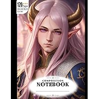 Composition Notebook College Ruled: Prince Portrait with Dreamy Pink Eyes and Intricate Colored Hair, Anime Style, WLOP and Rossdraws, Concept Art, ... Elf Ears, Size 8.5x11 Inches, 120 Pages