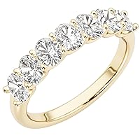 PEORA 7-Stone Oval Lab Grown Diamond Half-Eternity Band for Women 14K Gold, 0.84 Carat total, E-F Color, VS Clarity, Wedding Anniversary Stackable Ring, Sizes 4 to 10