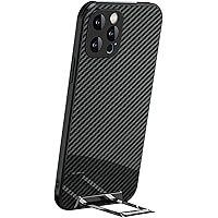 ONNAT-Shockproof Carbon Fiber Case for 13/13 Pro/13 Pro Max with Hidden Kickstand Support Wireless Charging Anti-Fingerprint Camera Full Protection (13 Pro) Black