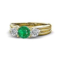 Emerald and Diamond Three Stone Ring with Thick Shank 1.29 ct tw in 14K Gold