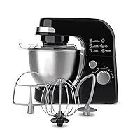 Electric Stand Mixer, 4 Quarts, Dough Hook, Flat Beater Attachments, Splash Guard 7 Speeds with Whisk, Black