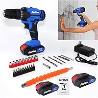 Cordless Battery Drill Combi Drill Driver, 21V Hand Drills with 25+1 Torque Setting, 2-Variable Speed, 26pcs Drill/Driver Bits, 2X 1500mAh Li-ion Battery, Carry Case