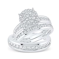 The Diamond Deal 14kt White Gold His Hers Round Diamond Cluster Matching Wedding Set 1-1/2 Cttw