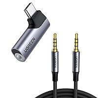 UGREEN USB Type C to Headphone Adapter Right Angle USB C to 3.5mm Audio Adapter Bundle with 3.5mm Audio Cable Braided 4-Pole