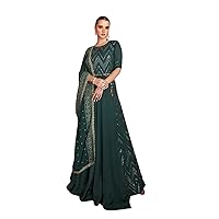 Green Woman Georgette Anarkali Salwar Kameez Indian Heavy Cocktail Dress 7535