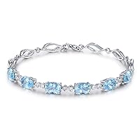 Sea Blue Aquamarine Diamond Solid 14K White Gold Bracelet Set