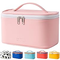Makeup Bag Portable Travel Cosmetic Bag for Women, Beauty Zipper Makeup Organizer PU Leather Washable Waterproof (Pink)