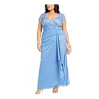 Betsy & Adam Womens Ruched Gown Dress, Blue, 24W
