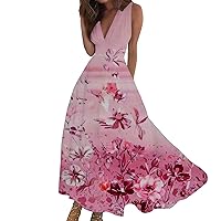 Solid Color T Shirt Dress Sundresses for Women 2024 Spring Summer Elegant Wrap V Neck Sleeveless Maxi Dress Sequin Women