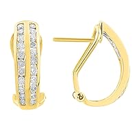 Classic Diamond Earrings 14K Yellow Gold Omega Back 1.00 Carat Diamonds