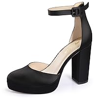 Ankis Black Platform Closed Toe Heels for Women, Womens Heels Closed Round Toe Chunky Block Pumps Shoes, 4 Inch