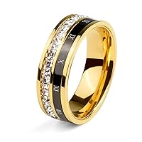 18K Gold Plated Roman Numeral Cubic Zirconia Ring for Women, Square CZ Gold Rings for Men, Spinner Silver Mens Rings Stainless Steel Size 5-13