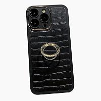 Leather Cover for iPhone 15Pro Max/15 Pro/15 Plus/15 Camera Hole Protective Premium PU Leather Cover with Hidden Ring Holder (Black,15 Pro)