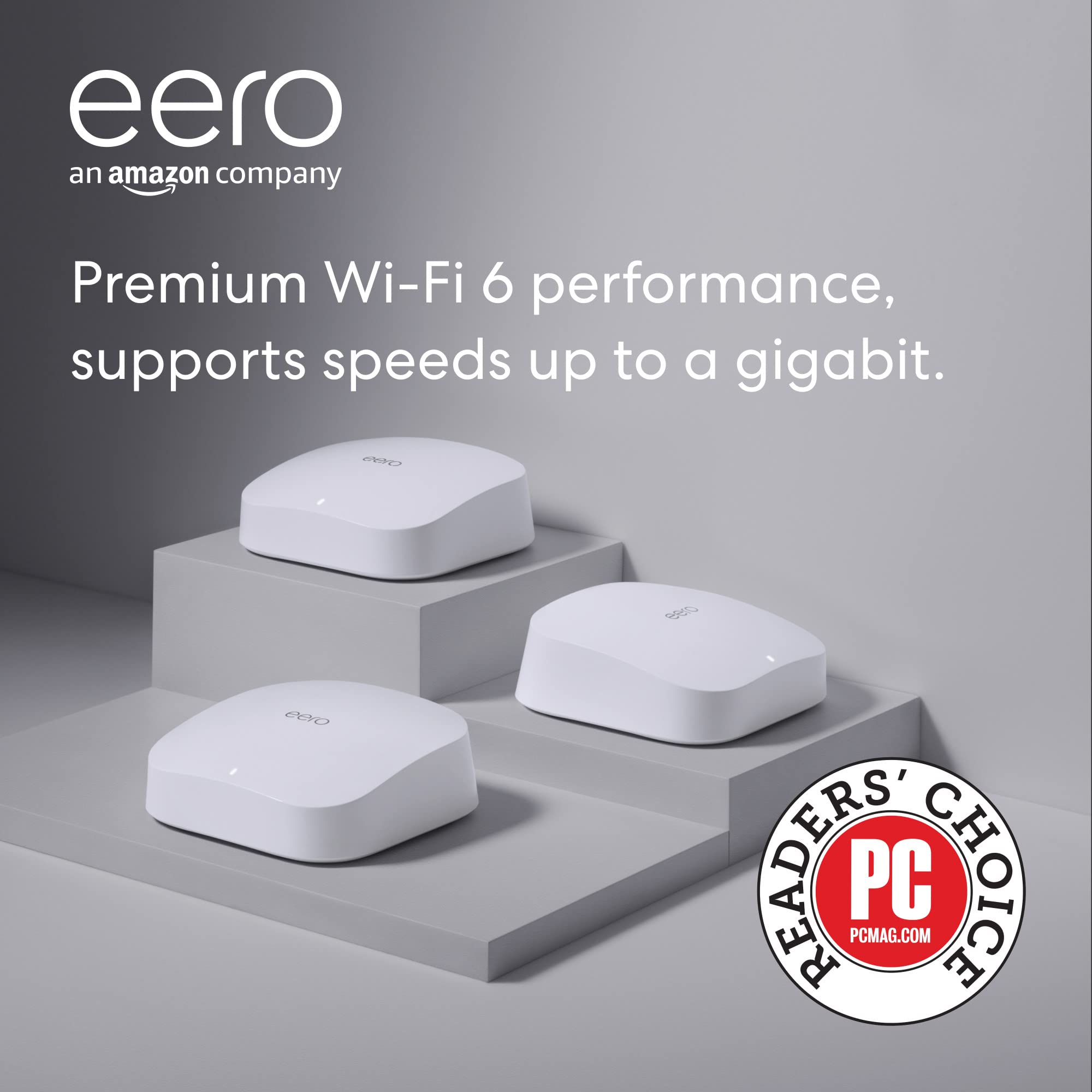 Amazon eero Pro 6 mesh Wi-Fi 6 system | Fast and reliable gigabit speeds | connect 75+ devices | Coverage up to 6,000 sq. ft. | 3-pack, 2020 release