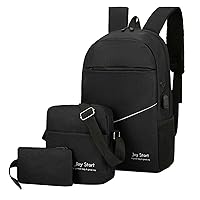 Fashion Backpacks for Men Men Backpack Three Piece Solid Color Travel Bag Computer Diaper Bag Backpack (Black, One Size)