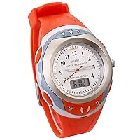 English Analog-Digital Dual Display Talking Wrist Watch w/Alarm for The Blind and Low Vision, with Orange Ruber Strap 787ZTE