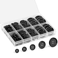 110PCS Premium Black Buttons with Compartment Box, EZJIAYOU 5 Perfect Sizes Mixed Sewing Buttons, 4 Big Holes Round Craft Button, for Sewing, DIY and Decoration