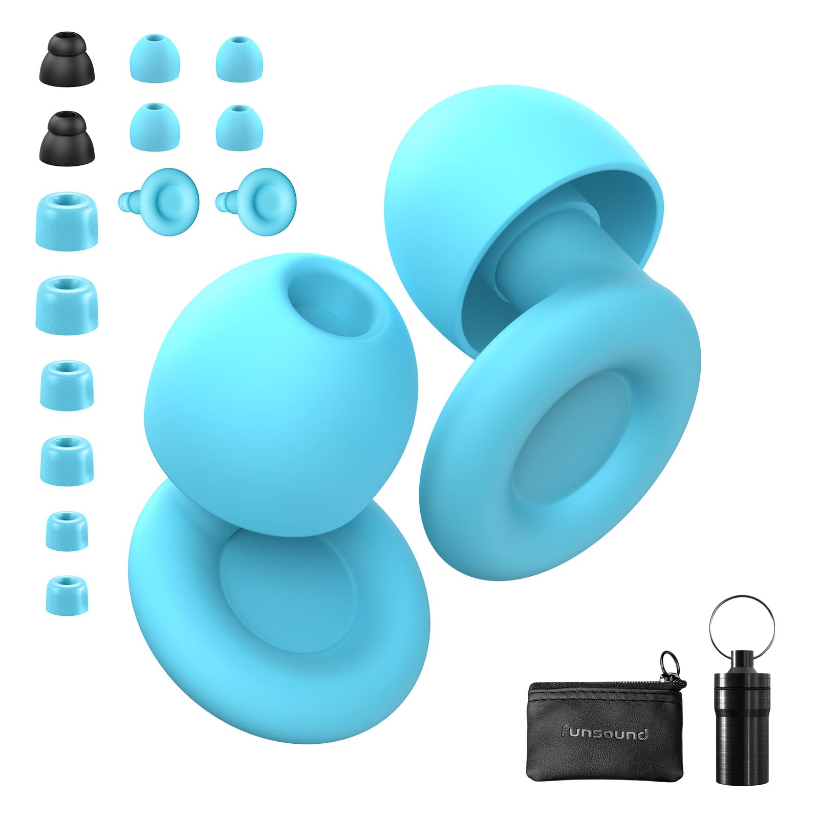 Ear Plugs for Sleeping Noise Reduction Reuseable, Concerts, Focus, Travel, Work, High Fidelity – 7 Pairs Eartips – Flexible Soft-Touch – NRR of 24 and 27 dB Noise Cancelling (Blue)