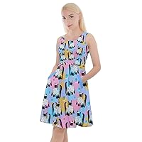 CowCow Womens Knee Length Skater Dress with Pockets Lovely Cats Pattern Stretch Skater Dress, XS-5XL