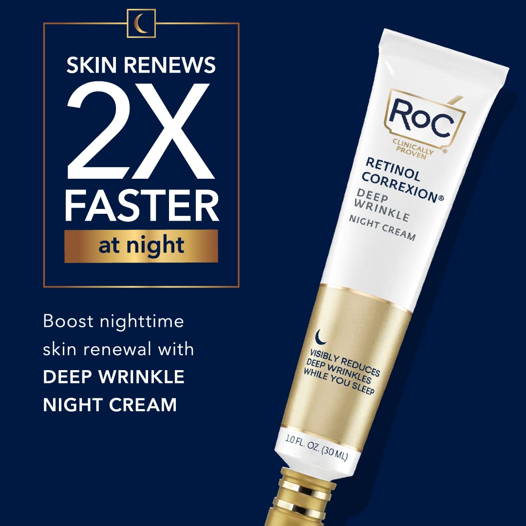 RoC Retinol Correxion Deep Wrinkle Anti-Aging Night Cream, Daily Face Moisturizer with Shea Butter, Glycolic Acid and Squalane, Skin Care Treatment, 1 Ounce