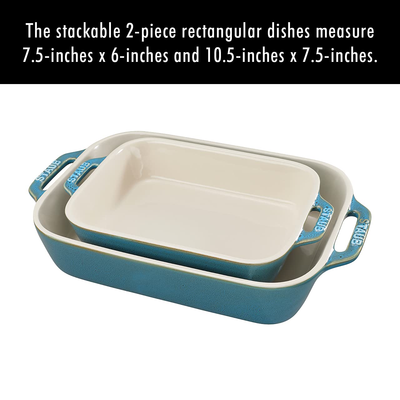 STAUB Ceramics Rectangular Baking Dish Set, Casserole Dish, Baking Pans for Lasagna, Cake, 2-Piece, Rustic Turquoise