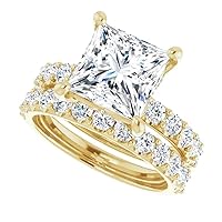10K Solid Yellow Gold Handmade Engagement Ring 3.00 CT Princess Cut Moissanite Diamond Solitaire Wedding/Bridal Ring Set for Women, Lovely Ring Gift for Wife