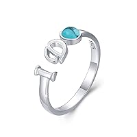 Turquoise Ring 925 Sterling Silver I DO Rings Adjustable Engagement Ring Turquoise Ring for Women Turquoise Jewellery Gifts for Women Mother Daughter, Silver