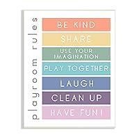 Stupell Industries Bold List of Playroom Rules Kids Rainbow Stripes, Designed by Anna Quach Wall Plaque, 13 x 19, Multi
