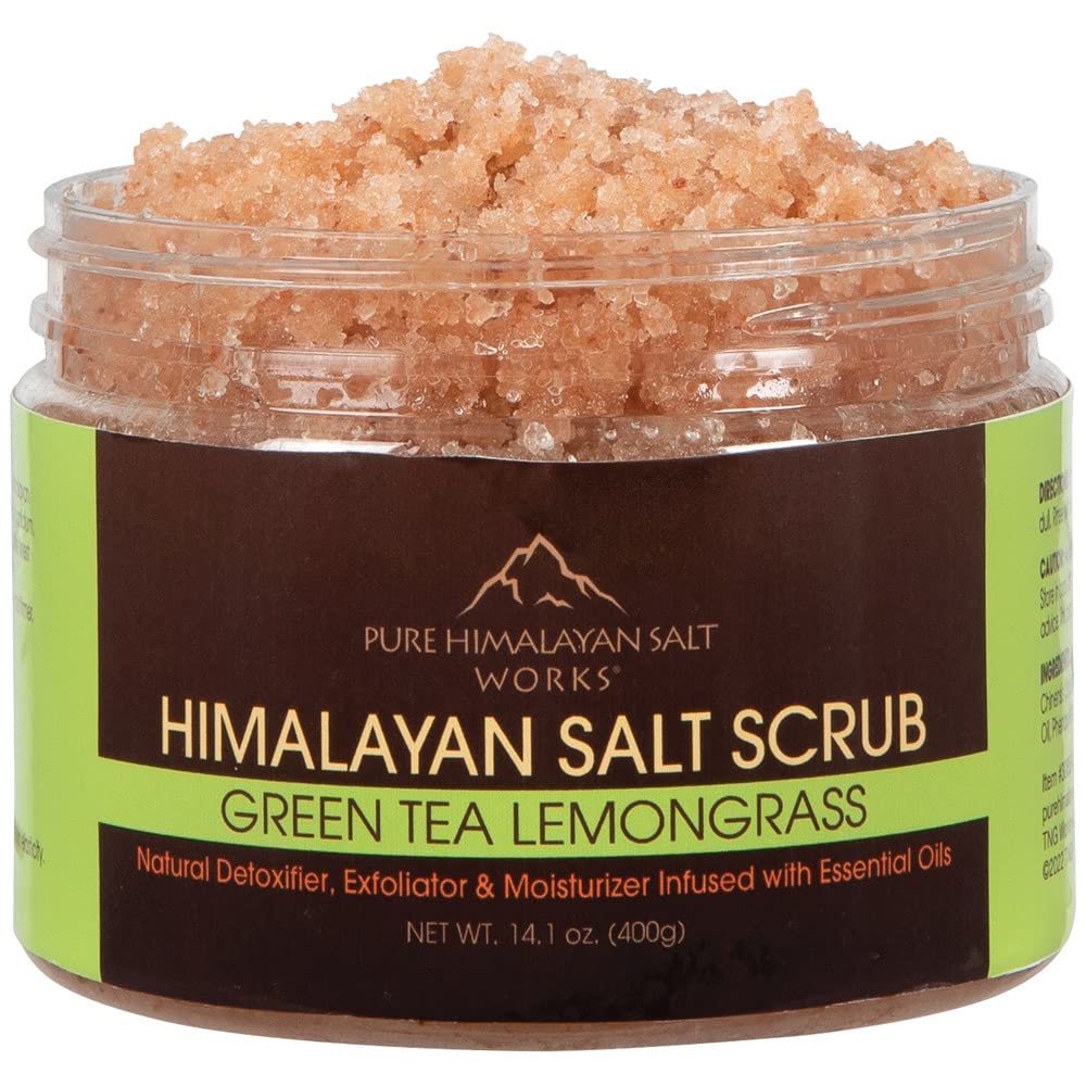 Pure Himalayan Salt Works Himalayan Salt Scrub, Natural Detoxifier, Exfoliator & Moisturizer, Body And Face Scrub, Green Tea Lemongrass, 14.1 Oz