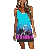 Summer Dresses for Women 2024 Hawaiian V-Neck Beach Dress with Pocket Strapless Dress Drawstring Sleeveless Dresses