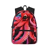 Red Octopus Backpack Fashion Printing Backpack Light Backpack Casual Backpack With Laptop Compartmen