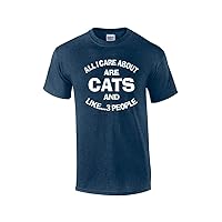 Funny I Care About Cats and 3 People Adult Short Sleeve Tee Shirt Black